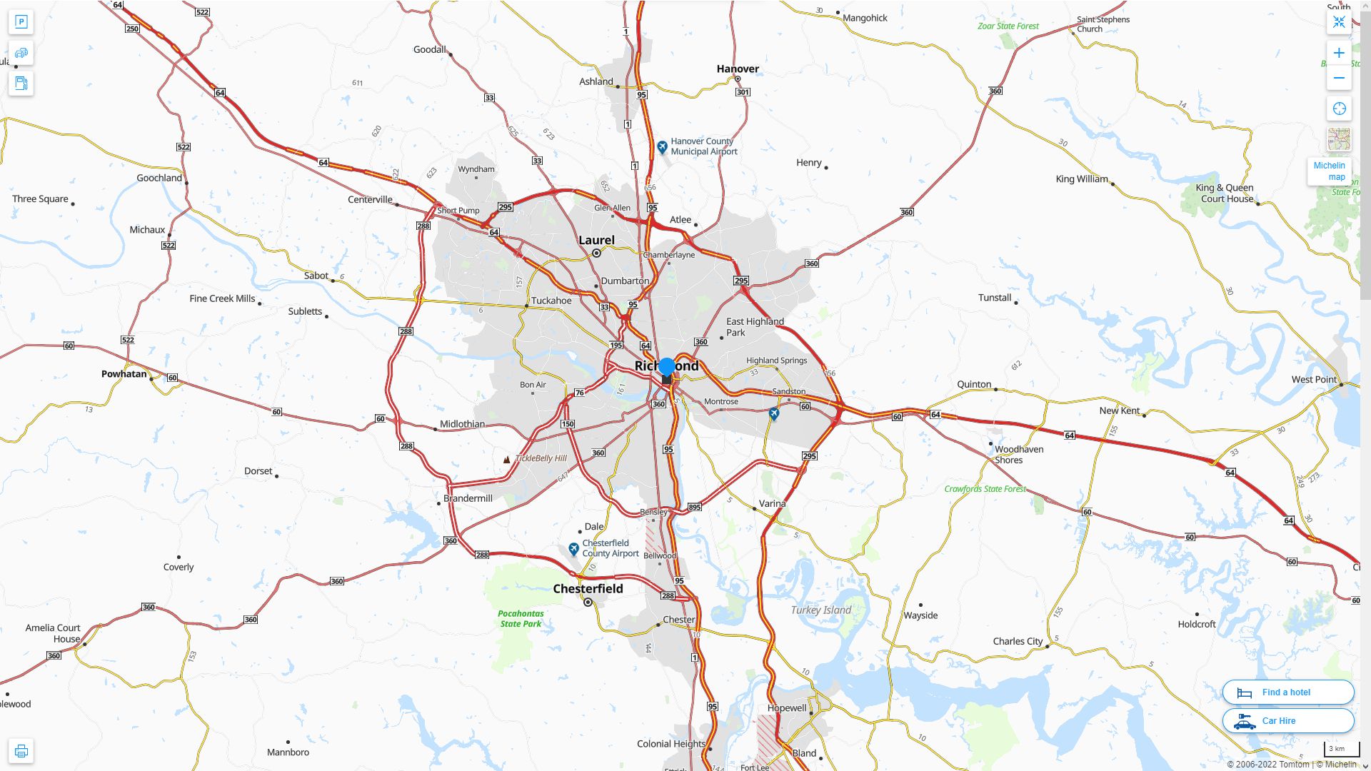 Richmond Virginia Highway and Road Map